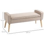 Banco de Armazenamento Estofado em Linho com Tampa Abatível e Pés de Madeira 120x45x54cm Bege