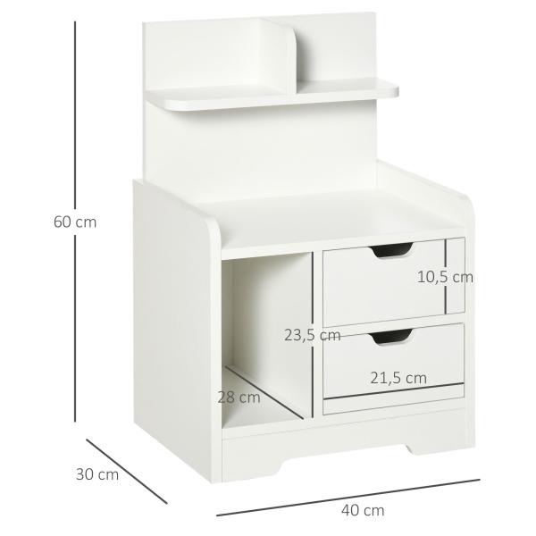 Mesa de Cabeceira Moderna com 2 Gavetas e 3 Compartimentos para Sala de Estar Quarto Carga 30 kg 40x30x60 cm Branco