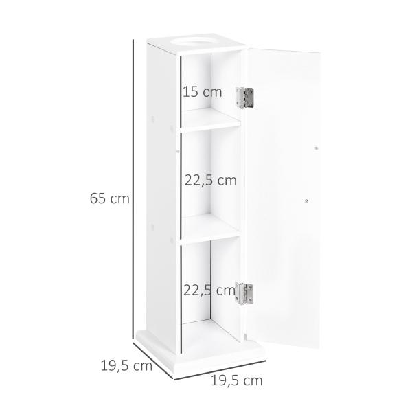 Armário de Casa de Banho Estreito com Orifício para Papel Higiénico e Prateleiras Estilo Moderno 19,5x19,5x65 cm Branco