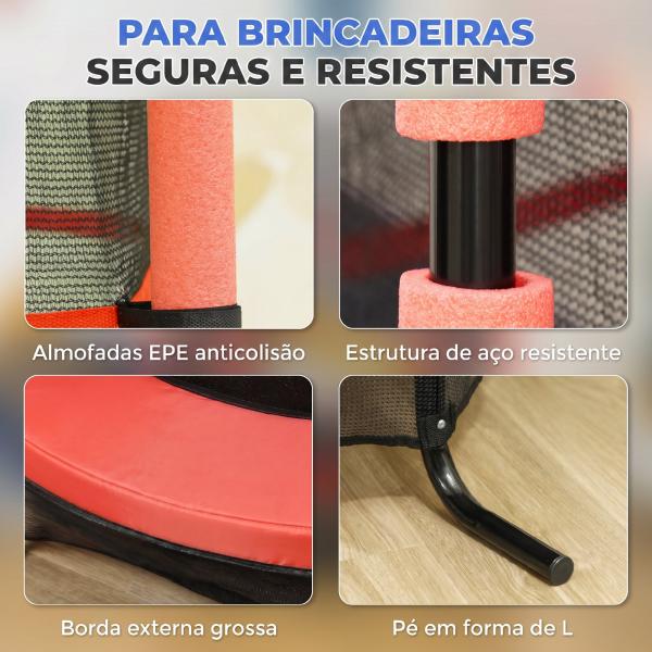 Trampolim para Crianças com Rede de Segurança e Estrutura de Aço para Interiores e Exteriores Carga 50 kg Ø163x190 cm Vermelho