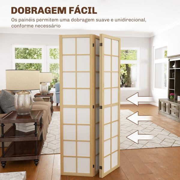 Biombo Dobrável de 4 Painéis Separador de Ambientes de Interior para Sala de Estar Dormitório e Escritório 160x170 cm Madeira e Branco