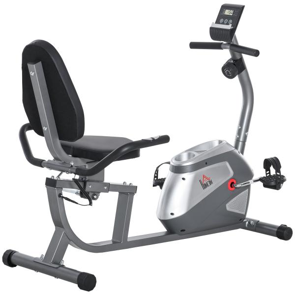 Bicicleta ergométrica reclinável com tela LCD e volante de 3 kg resistência magnética de 8 níveis assento ajustável 121,5 - 136x62,5x98 cm Cinza