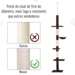 Árvore Arranhadora para Gatos Arranhador para Fixar ao Teto Altura Ajustável com Plataformas Poste de Sisal 40x34x230 - 260cm Marrom