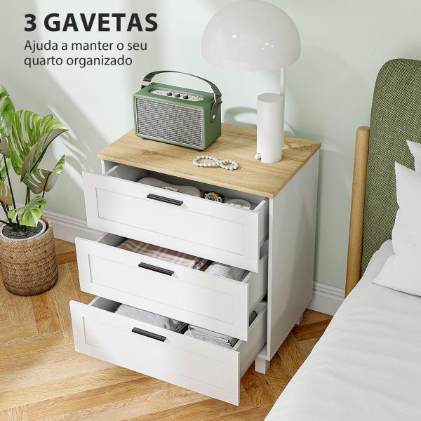 Cómoda Estreita com 3 Gavetas Cómoda de Quarto com Pés de Madeira Estilo Moderno 60x38x71 cm Branco