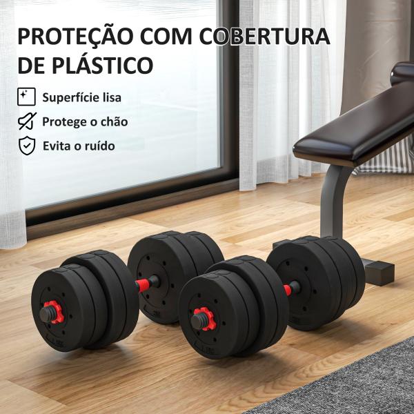 Conjunto de Halteres de 30 kg 2 em 1 com Barras de Conexão e Barra de Extensão Treinamento de Força e Levantamento de Pesos Preto