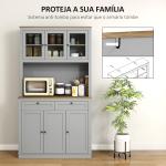 Armário de Cozinha com 3 Portas de Vidro Compartimento Aberto 2 Gavetas e Prateleiras Ajustáveis 100x40x180 cm Cinzento