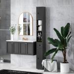 Coluna Casa de Banho Estreita com 1 Gaveta 4 Prateleiras Abertas e Prateleiras Ajustáveis 20x20x180 cm Preto