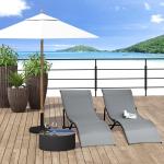 Conjunto 2 Espreguiçadeiras Ergonômicas Dobráveis em Forma de S com Estrutura de Alumínio Textilene para Piscina Pátio Jardim e Varanda 165x61x63cm Cinza