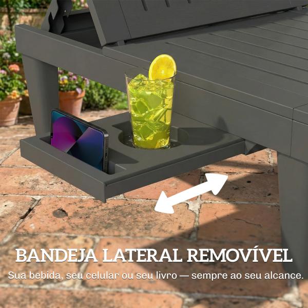 Conjunto de 2 Espreguiçadeiras Reclináveis de Plástico PP com Bandeja Lateral Encosto Ajustável em 5 Posições 192x57x28,5 cm Cinzento