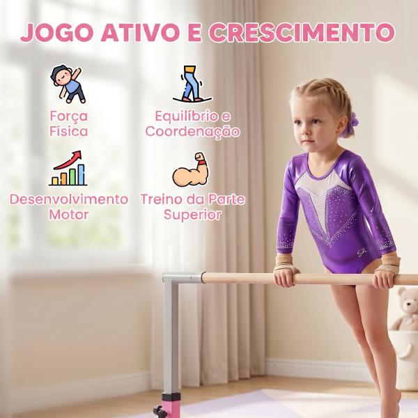 Barra de Ginástica para Crianças com Altura Ajustável 92 - 150 cm Barra Horizontal de Ginástica 197x121x150 cm Rosa
