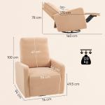 Poltrona Relax Reclinável Manual Poltrona Relax de Borreguito com Função de Baloiço 360° Reclinável até 135º 76x94x100 cm Marrom Claro