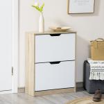 Armário para Sapatos Sapateira de Madeira com 2 Portas Abatíveis 4 Prateleiras de Armazenamento Capacidade 8 Pares de Sapatos para Entrada Corredor Dormitório 62,5x26x81cm Branco e Natural