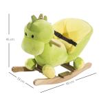 Cavalo de Baloiço em Forma de Dinossauro de Pélucia para Bebés 18 - 36 Meses com Sons Cinto de Segurança Guiador e Apoio para os Pés 60x33x45cm Verde