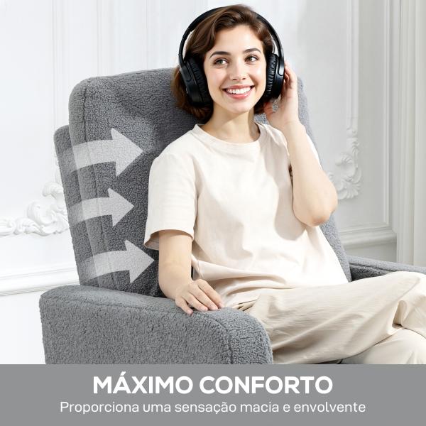 Poltrona Relax Reclinável Manual Poltrona Relax de Borreguito com Função de Baloiço 360° Reclinável até 135º 76x94x100 cm Cinza