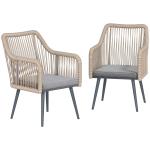 Conjunto de 2 Cadeiras de Jardim Exterior em Vime com Almofadas Apoios de Braço e Estrutura de Aço 54x65x80 cm Cinza