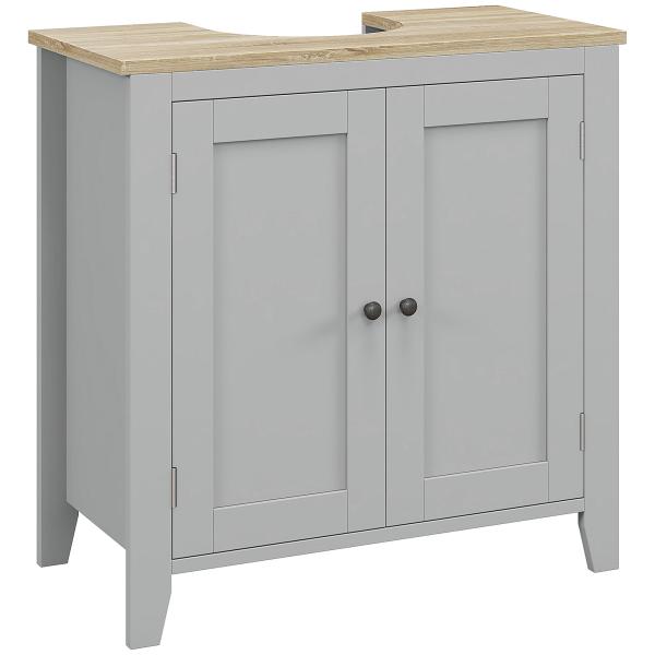 Móvel para Lavatório Pousar com 2 Portas e Prateleira Ajustável Estilo Moderno 60x30x60 cm Cinza e Madeira