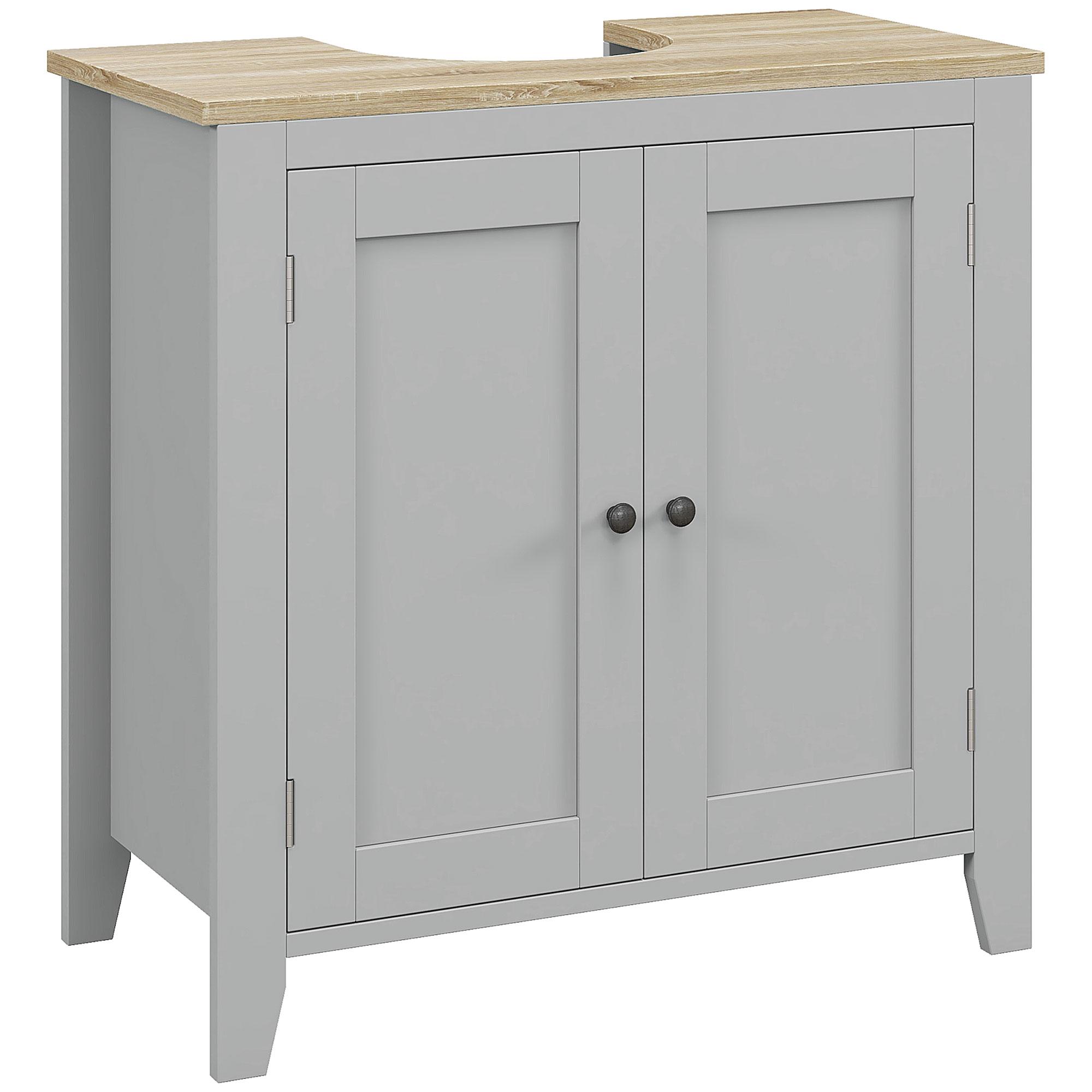Móvel para Lavatório Pousar com 2 Portas e Prateleira Ajustável Estilo Moderno 60x30x60 cm Cinza e Madeira