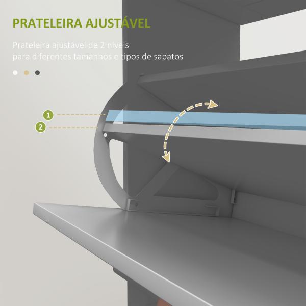 Sapateira Móvel Sapateira Estreita com 2 Portas e 1 Gaveta para 8 Pares de Sapatos 60x23,5x98,5 cm Cinzento