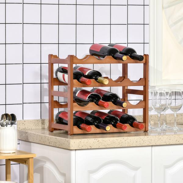 Suporte para 16 Garrafas de Bambu Prateleira para Garrafas de Vinho de 4 Níveis 43x23,5x38cm Marrom