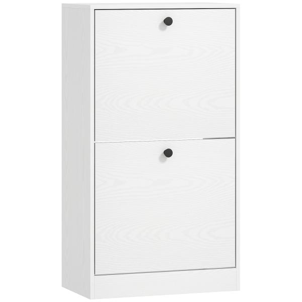 Sapateira Estreita Móvel Sapateira com 2 Gavetas Abatíveis e Prateleiras Ajustáveis para 8 Pares de Sapatos 47x26x85 cm Branco