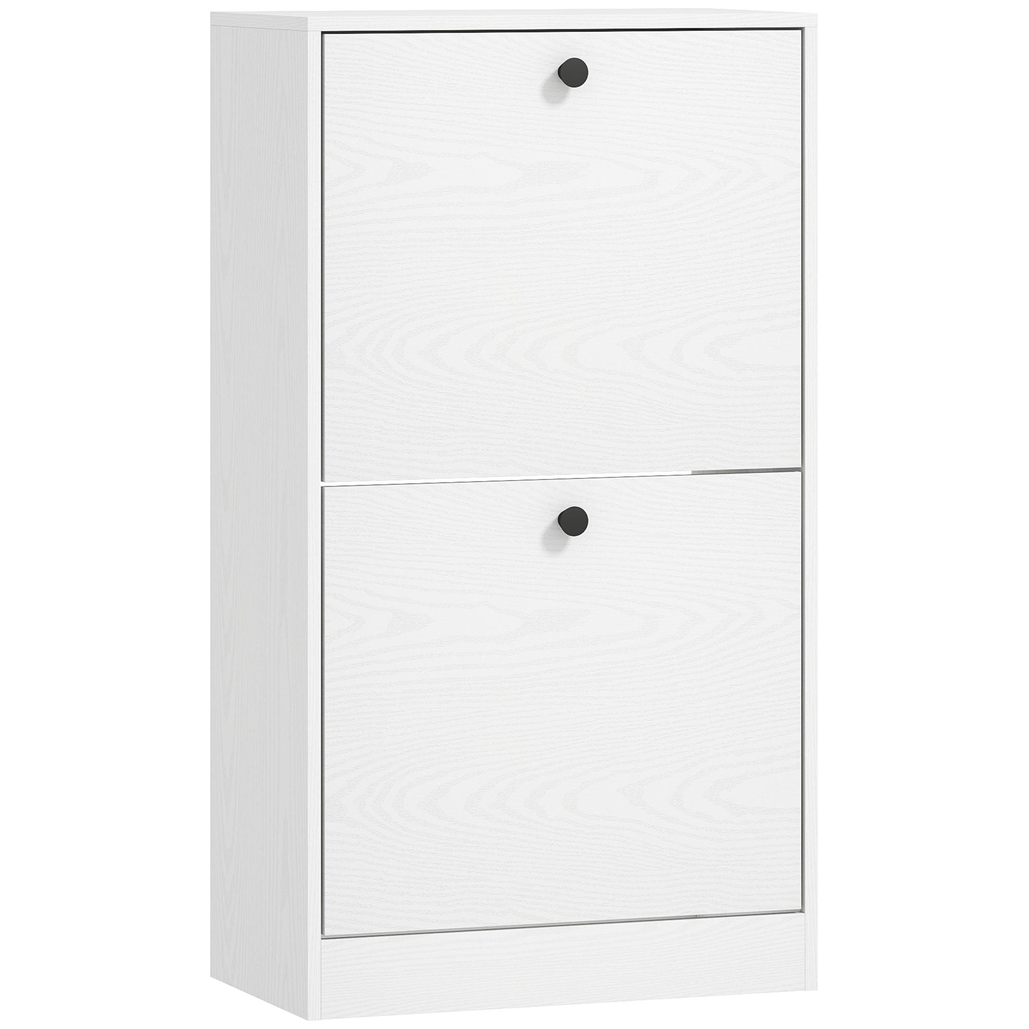 Sapateira Estreita Móvel Sapateira com 2 Gavetas Abatíveis e Prateleiras Ajustáveis para 8 Pares de Sapatos 47x26x85 cm Branco