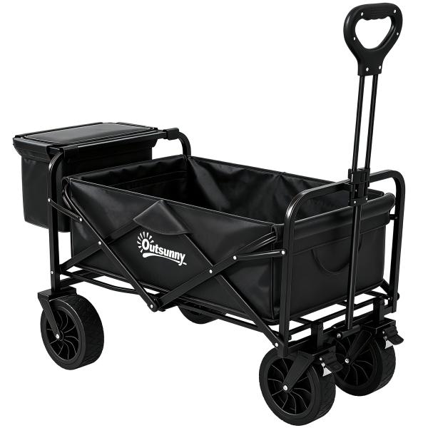 Carrinho de Transporte Dobrável com Bolsa Térmica Removível Capacidade 100 kg para Campismo Praia 113x57x77 - 100 cm Preto