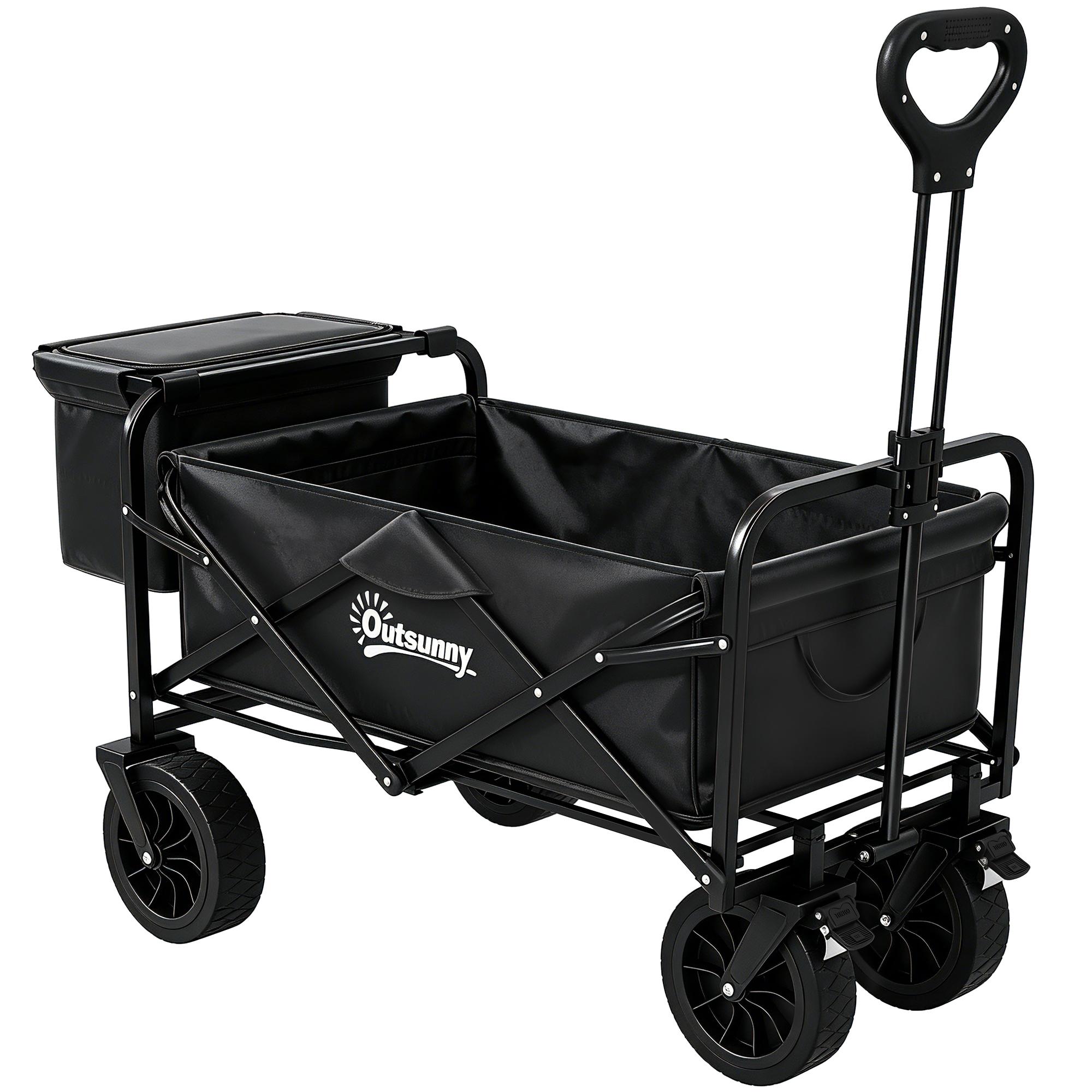 Carrinho de Transporte Dobrável com Bolsa Térmica Removível Capacidade 100 kg para Campismo Praia 113x57x77 - 100 cm Preto