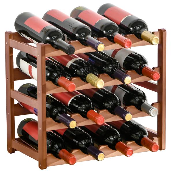 Suporte para 16 Garrafas de Bambu Prateleira para Garrafas de Vinho de 4 Níveis 43x23,5x38cm Marrom