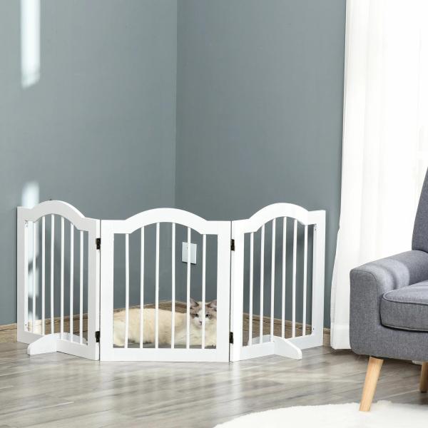 Barreira de Segurança Dobrável para Cães Pequenos Barreira de Proteção para Animais de Estimação com 3 Painéis e 2 Suportes para Portas Escadas Corredores 154,5x29,5x61 Branco