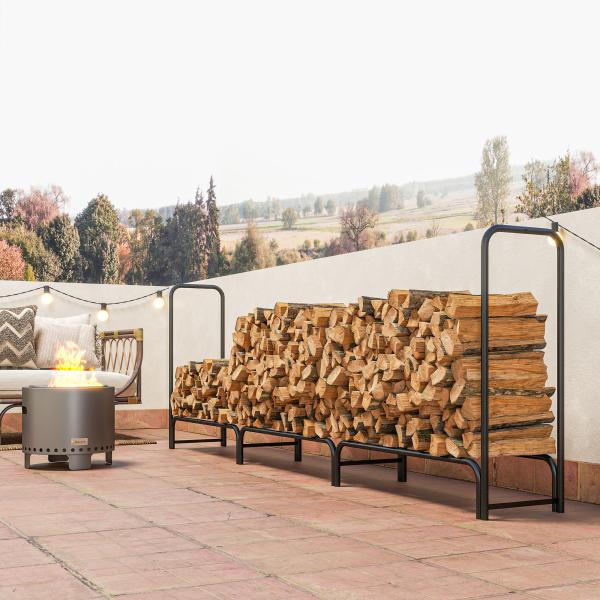 Lenheiro com Cobertura para Interior e Exterior, Carga 300 kg, 300x36x99 cm, Verde - Escuro e Preto