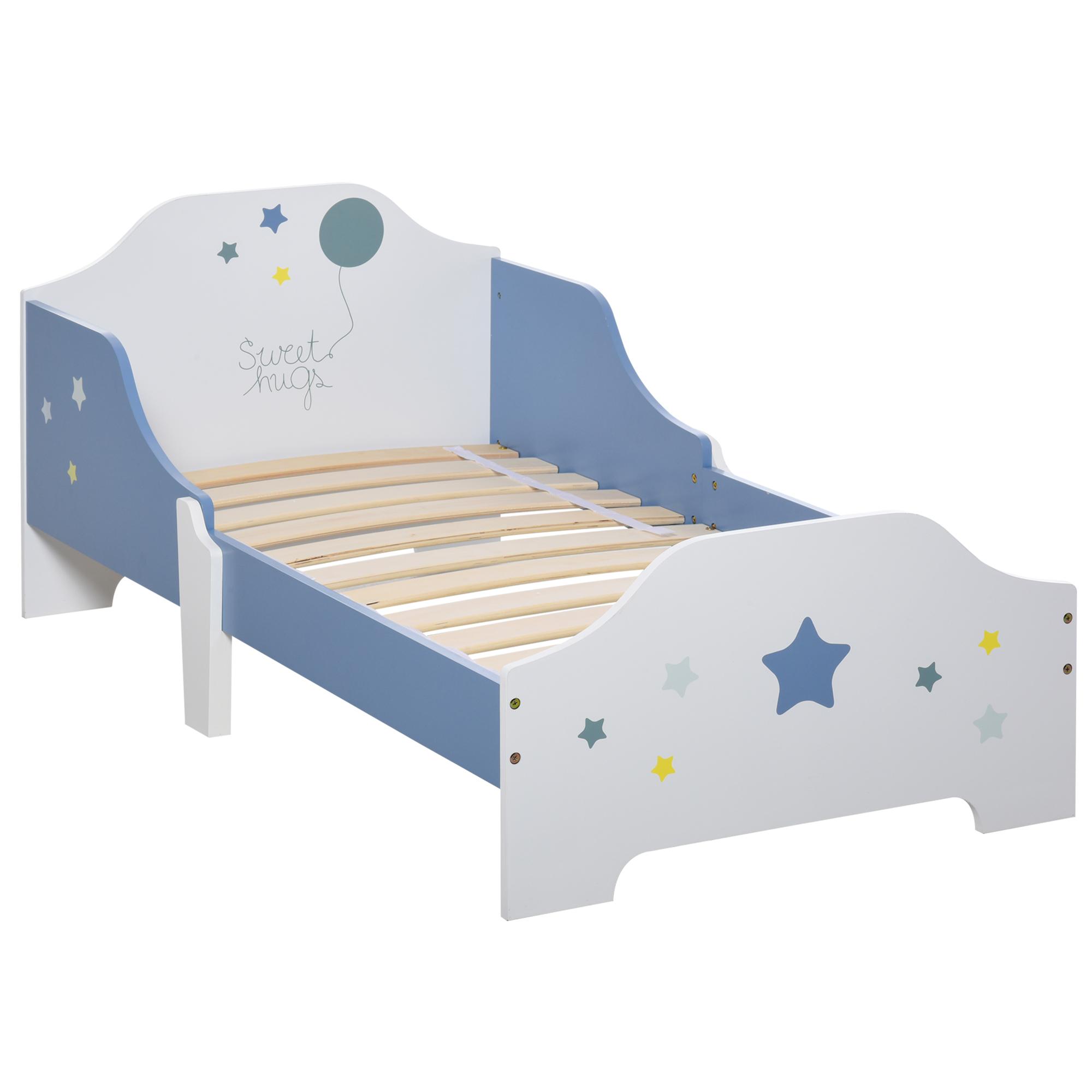 Cama para Crianças 143x74x59 cm Cama Infantil com Desenho em Estrelas Carga 50 kg para Dormitório Azul e Branco