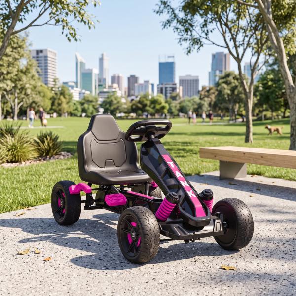 Kart a Pedais para Crianças com Embraiagem Automática Travão e Rodas Antiderrapantes em EVA 100x59x60,5 cm Rosa