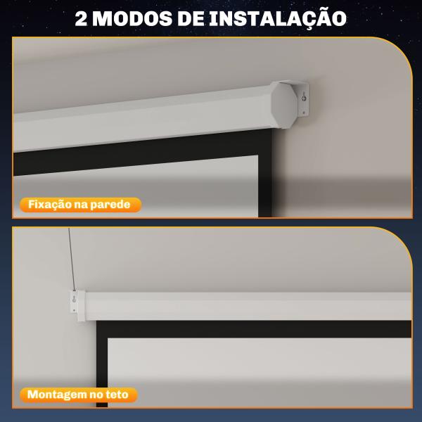 Tela de Projeção Manual 120 Polegadas Portátil Formato 1:1 para Interior e Exterior Cinema em Casa 207x207 cm Branco