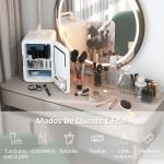 Mini Frigorífico para Cosméticos 10L 12V/240V para Arrefecer e Aquecer com Espelho de Luzes LED 23,5x28x34 cm Branco