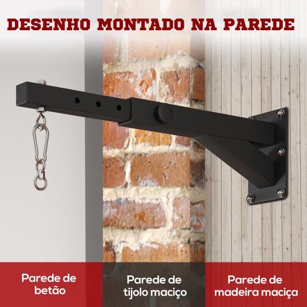 Suporte para Saco de Boxe de Parede com Distância Ajustável de 45 - 65 cm Gancho Giratório de 360° e Correntes Preto