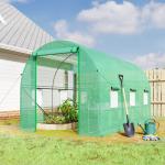 Estufa Tipo Túnel 400x200x200cm Estufa de Túnel com Portas Enroláveis e 6 Janelas Cobertura de PE 140 g/m² Estrutura de Metal para Cultivo de Plantas Verduras Verde