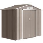 Abrigo de Jardim 213x130x185 cm Abrigo de Jardim Metálico de Exterior com 2 Portas Deslizantes e 4 Janelas Madeira