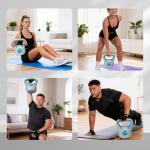 Kettlebell 10kg Peso Russo com Revestimento de PU e Enchimento de Areia para Treinamento 22x16x26cm Azul e Cinza