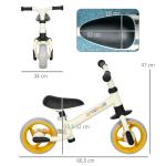 Bicicleta sem Pedais para Crianças de 18 - 48 Meses Bicicleta de Equilíbrio com Assento Ajustável em Altura 66,5x34x47 cm Branco