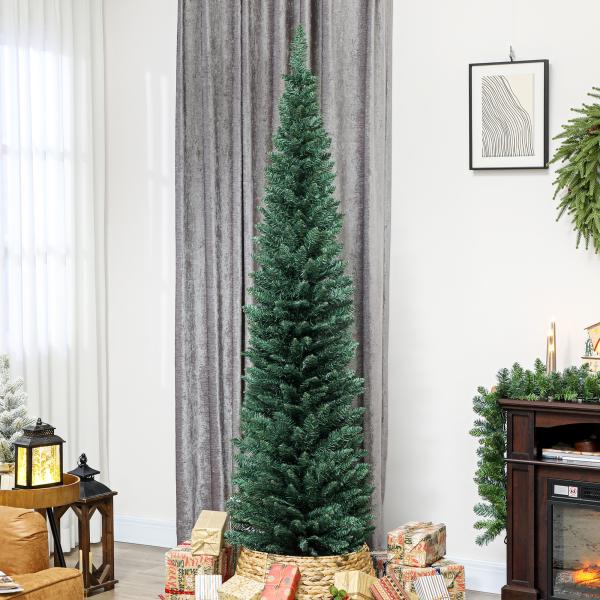 Árvore de Natal Slim 210 cm Árvore de Natal Artificial com 401 Ramos Suporte Metálico Decoração para Interior Verde