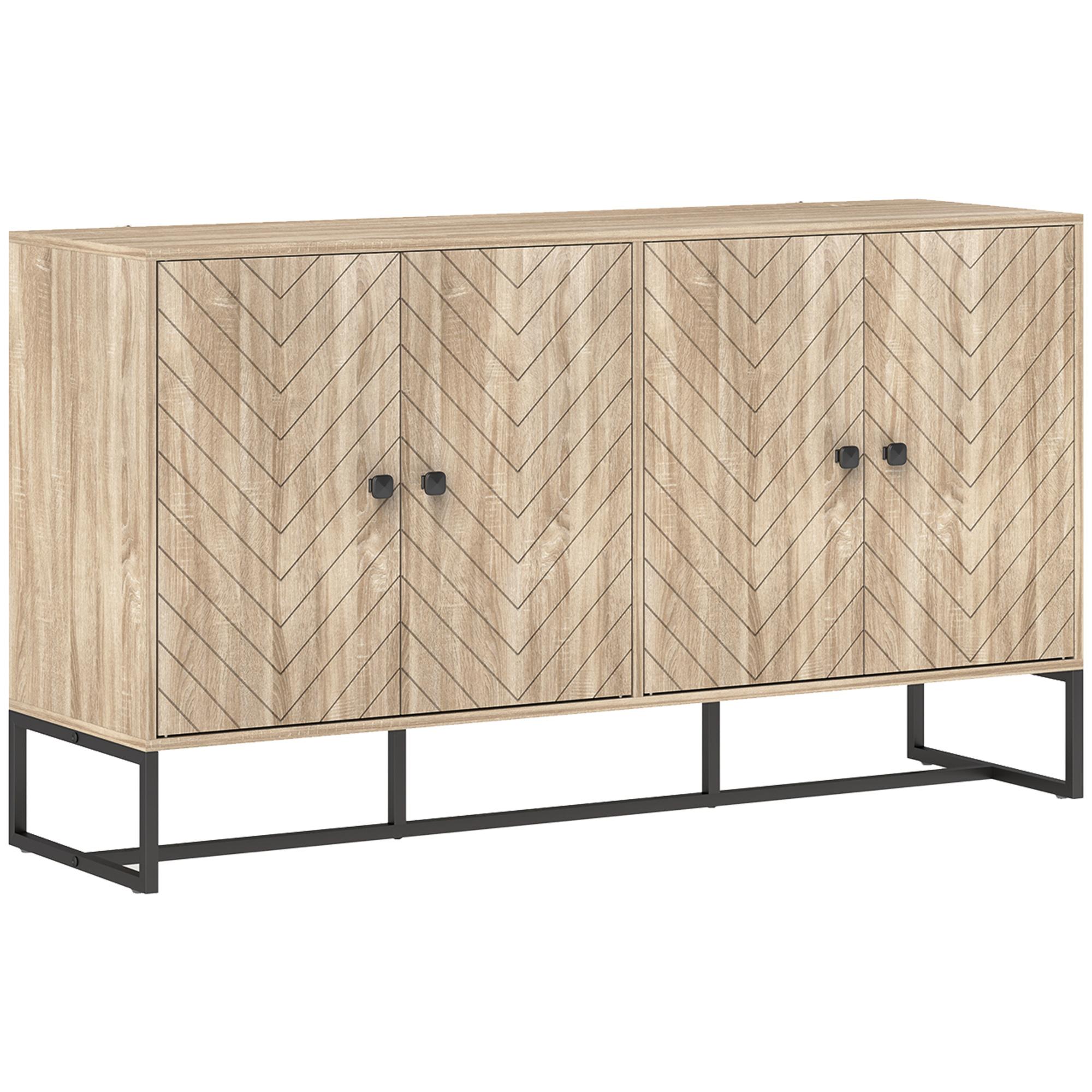 Aparador de Sala com 4 Portas com Design Chevron Prateleiras Ajustáveis Pés de Aço 140,5x40x81,5 cm Carvalho