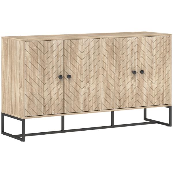 Aparador de Sala com 4 Portas com Design Chevron Prateleiras Ajustáveis Pés de Aço 140,5x40x81,5 cm Carvalho