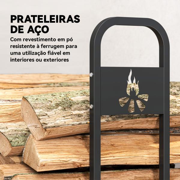 Suporte Metálico para Lenha 199x30x121 cm Suporte para Lenha de Exterior com Estrutura de Aço Pés Extra Preto