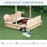 Caixa de Areia de Madeira para Crianças acima de 3 Anos com Banco e Toldo Ajustável Carga 50 kg 106x106x121 cm Madeira