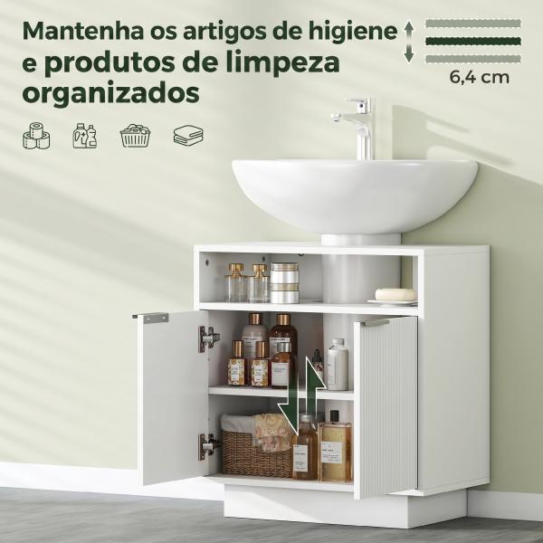 Móvel para Lavatório Pousar com 2 Portas Canaladas para Lavatório com ou sem Pedestal 60x33x63 cm Branco