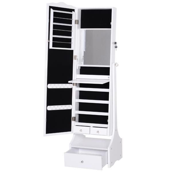 Espelho de joalheiro Armário de joias de pé com luzes LED Gavetas de bloqueio Espelho e dobradiça interior para comédicos 45x36x150cm