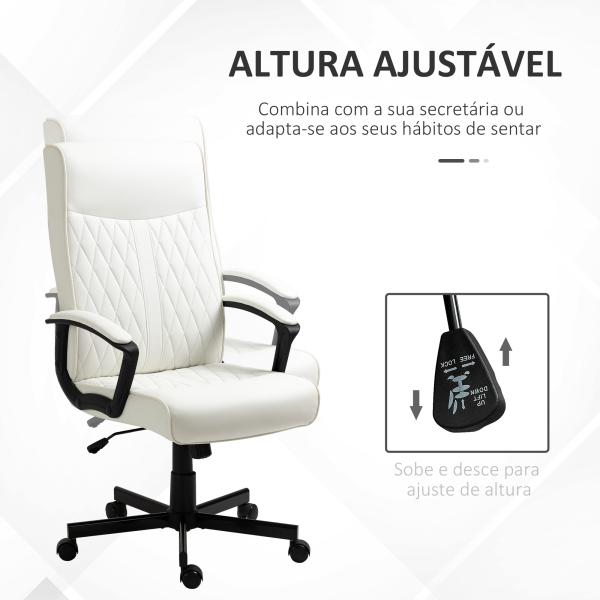 Cadeira de Escritório Giratória 360° com Encosto Alto Altura Ajustável e Função de Inclinação 65x65x102 - 112,5cm Branco creme