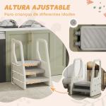 Banco Infantil Ajustável de 2 a 3 Degraus Torre de Aprendizagem Escada para Crianças de 2 - 5 Anos 43x42x65,5 cm Cinza