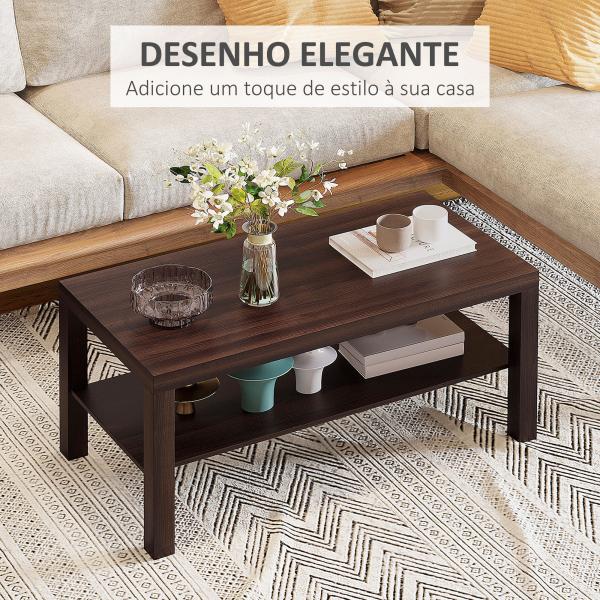 Mesa de Centro Mesa Auxiliar de 2 Níveis para Sala de Estar Escritório 90x45x45,5cm Nogueira