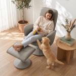 Cadeira Relax Reclinável com Otomana Encosto Alto Giratória 360° Apoios de Braços Bege Cinzento